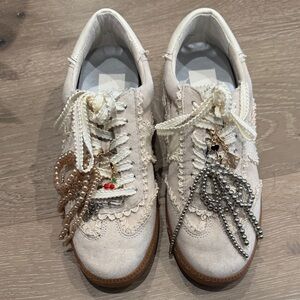 Dolce Vita Cream Lace-Up Sneakers with Beaded Charms
